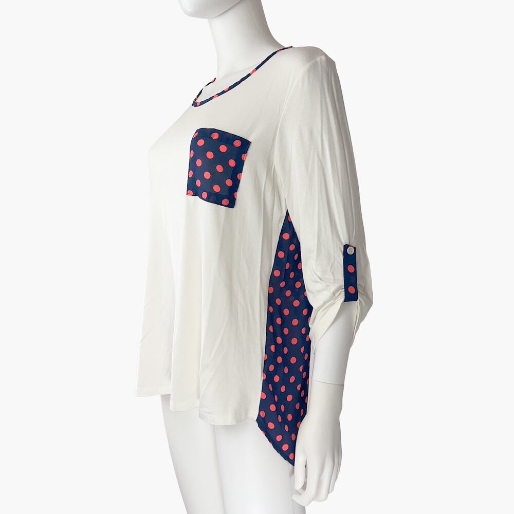 ADRIENNE Blue & Red Polka Dot Back Blouse Top (White | Size M) - Picture 2 of 8